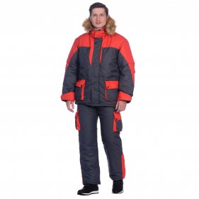 Изображение Huntsman Костюм зимний рыболовный Печора ткань Оксланд -35°С (серый/красный)