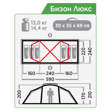 Normal большая кемпинговая палатка Бизон Люкс (тёмно-зелёный)