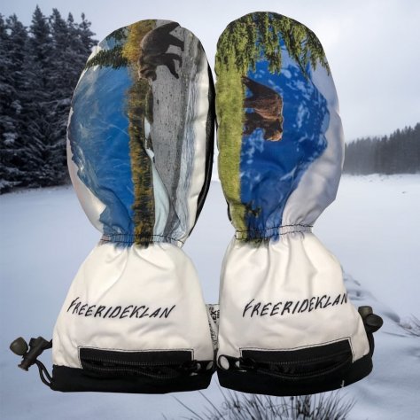 Freerideklan варежки горнолыжные утеплённые (белые, принт медведь)