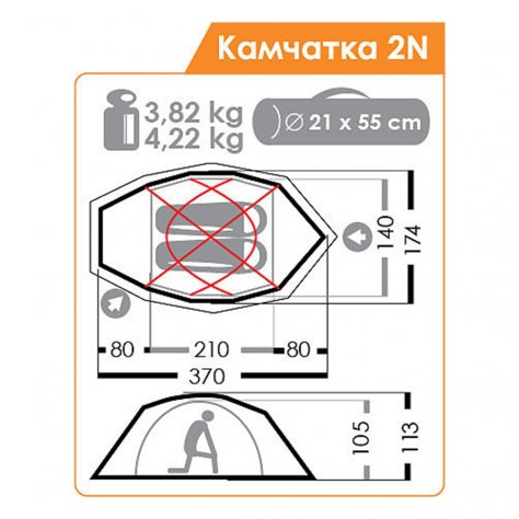 Normal палатка трекинговая Камчатка 2 N (морская волна)