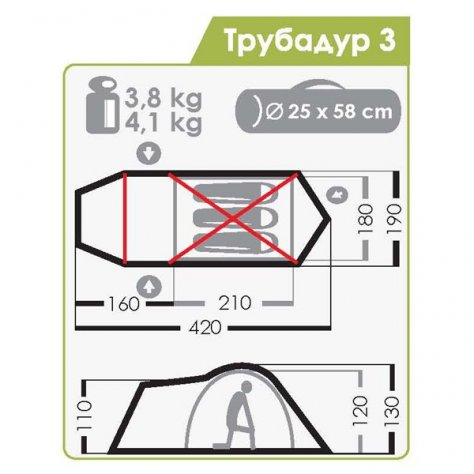 Normal палатка с большим тамбуром Трубадур 3 (морская волна)