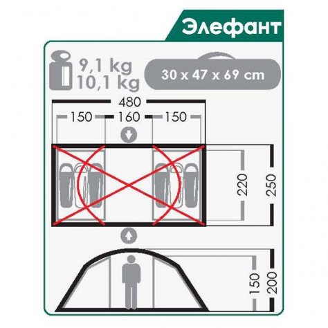 Normal двухкомнатная палатка Элефант (морская волна)